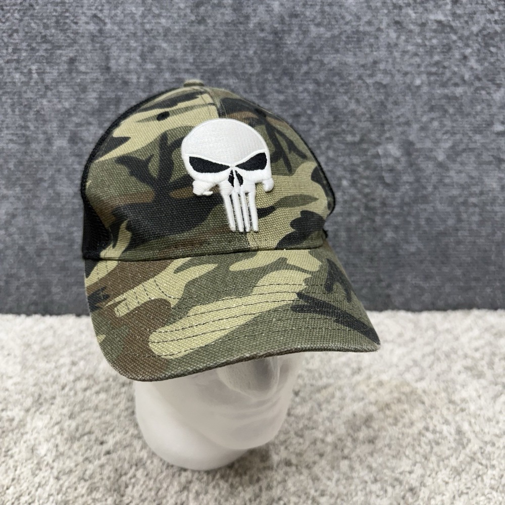 The Punisher Trucker Hat Camo Snapback Adjustable Cap Skull Logo‎ Marvel Comics